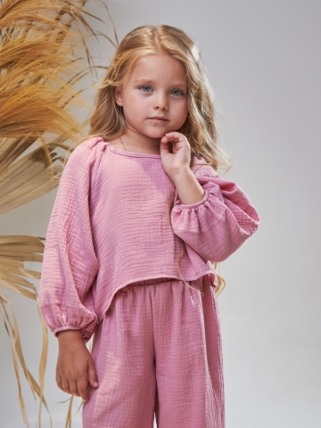 329-ПУ. Костюм детский Палаццо, пудра, хлопок 100%  муслин, размеры 98,104,110,116