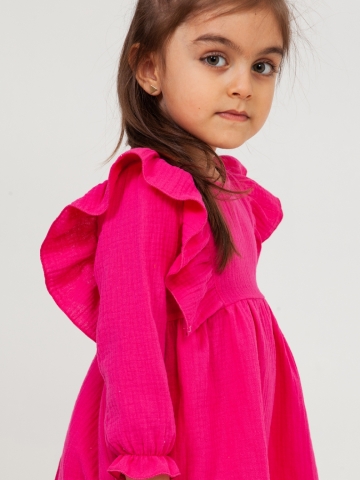 321-Ф. Платье из муслина детское, хлопок 100% фуксия, р. 74,80,86,92